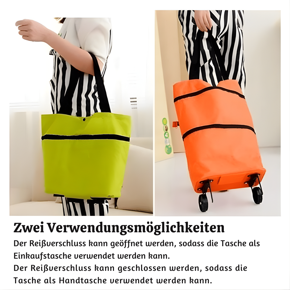 TrollyFold™ – Zusammenklappbare 2-in-1 Einkaufs Tragetasche mit Rollen