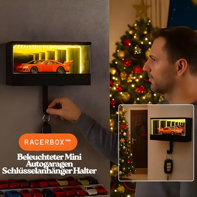 RacerBox™ – Beleuchteter Mini Autogaragen Schlüsselanhänger Halter