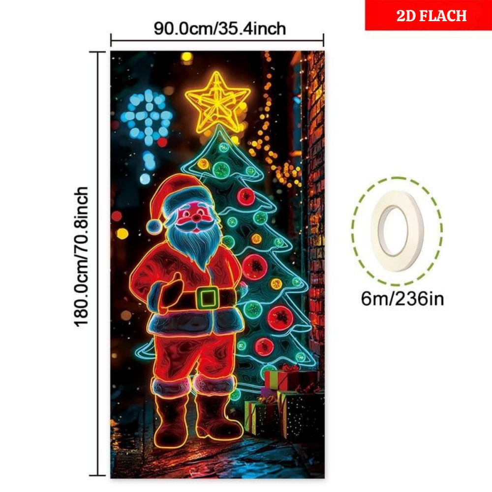 LumiFest™ – 2D Fluoreszierende Weihnachtsmann Türdekoration