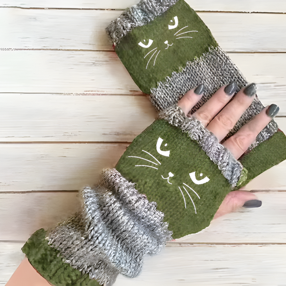 CattaMitts™ – Gemütliche Strick Fingerlose Katzenhandschuhe für Damen
