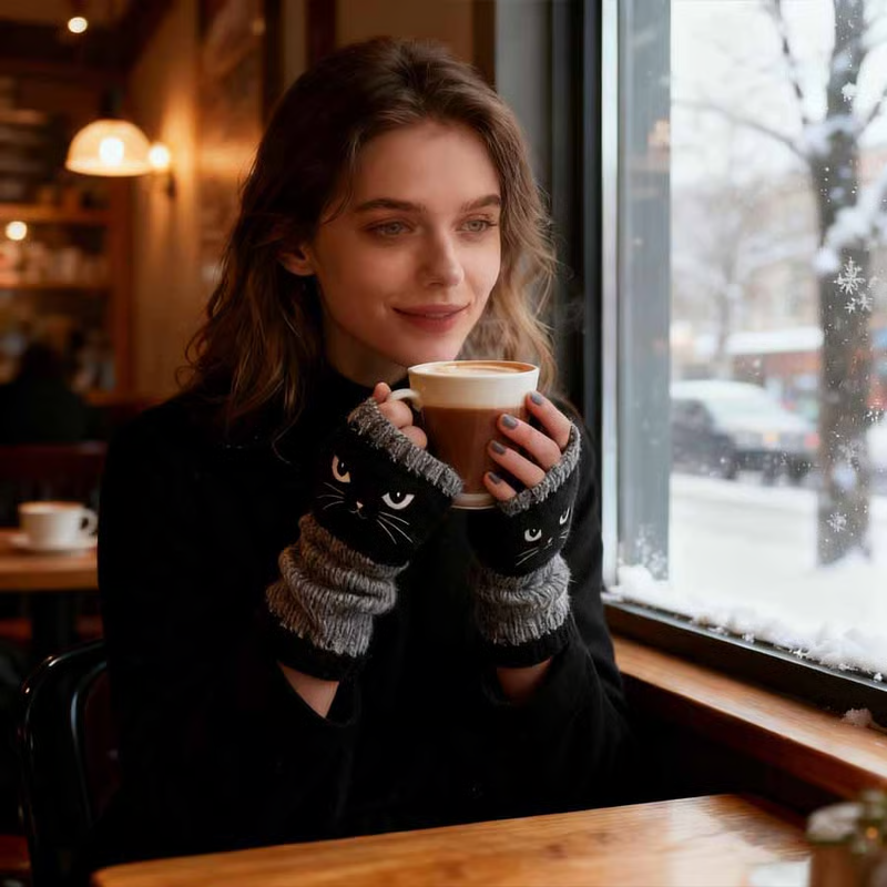 CattaMitts™ – Gemütliche Strick Fingerlose Katzenhandschuhe für Damen