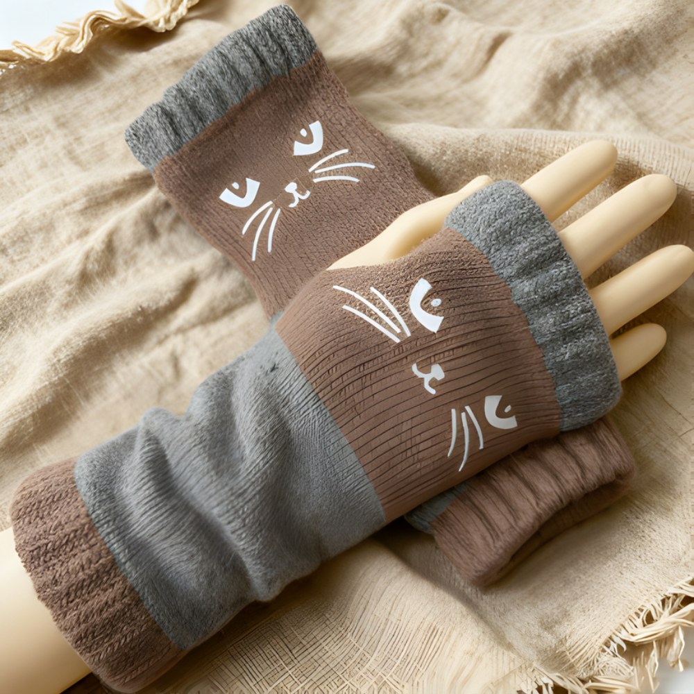 CattaMitts™ – Gemütliche Strick Fingerlose Katzenhandschuhe für Damen