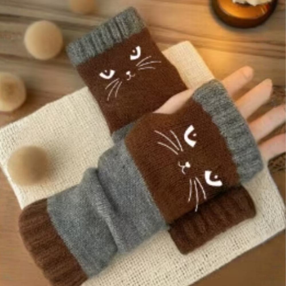 CattaMitts™ – Gemütliche Strick Fingerlose Katzenhandschuhe für Damen