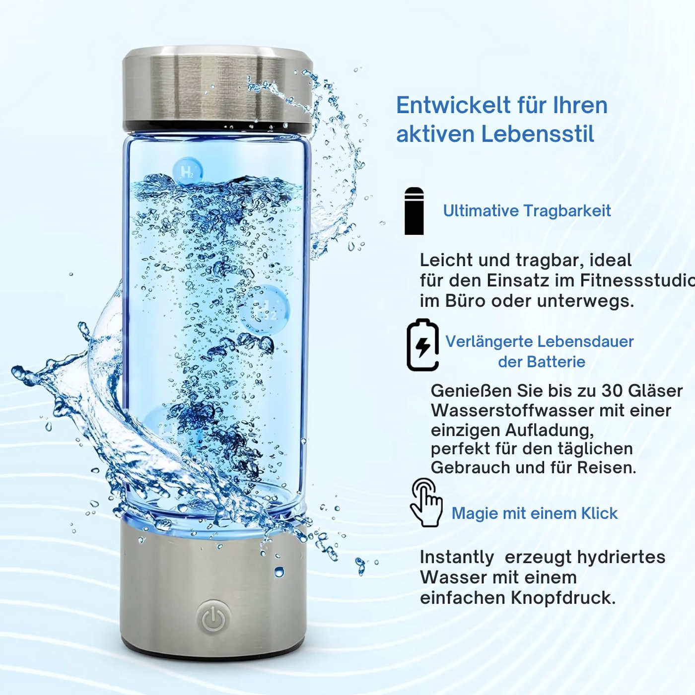 AquaCharge™ - Smart Wasserflasche mit Wasserstoff