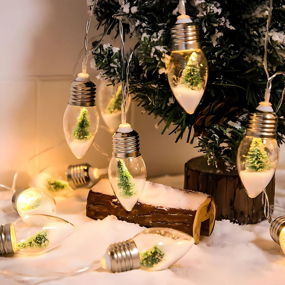 FrostGlow™ – LED Weihnachts-Lichterkette mit Schneeglühbirnen