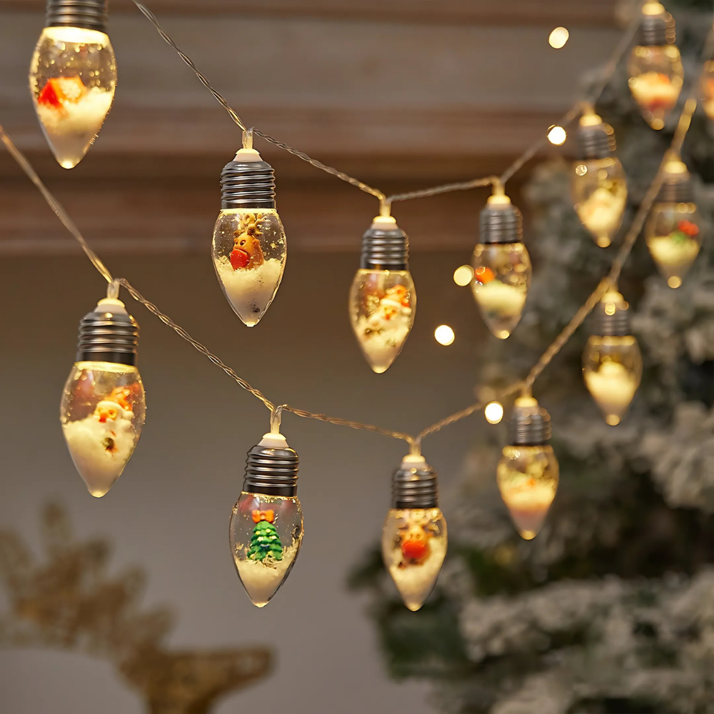 FrostGlow™ – LED Weihnachts-Lichterkette mit Schneeglühbirnen