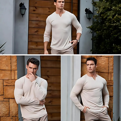 Johan™ – Herren Rippstrick Langarmshirt mit V-Ausschnitt