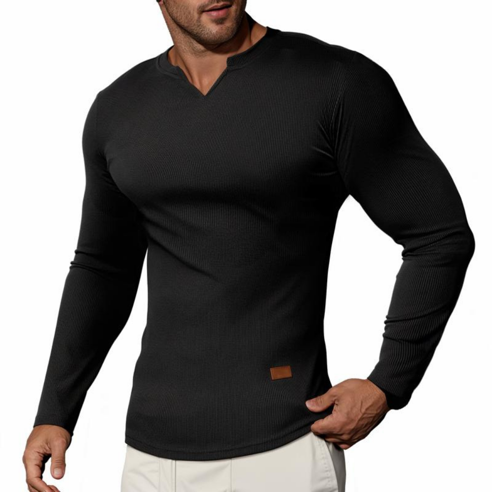 Johan™ – Herren Rippstrick Langarmshirt mit V-Ausschnitt