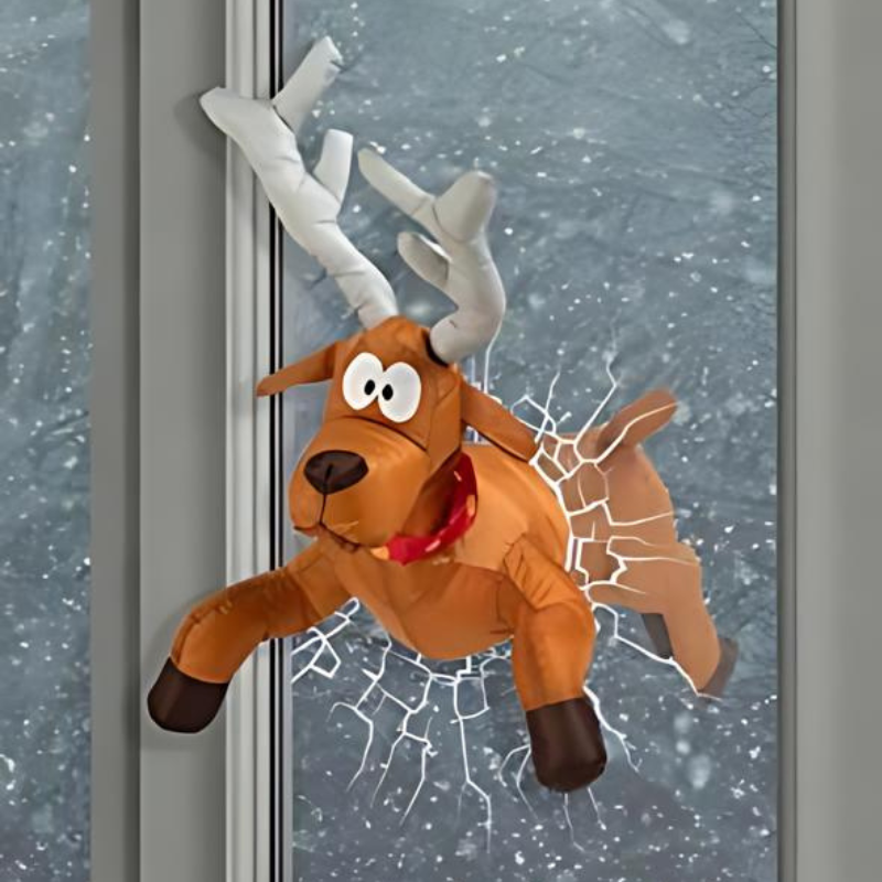 JollyCrash™ – Weihnachtsmann und Rentier Fenster-Crash Deko