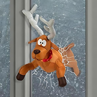 JollyCrash™ – Weihnachtsmann und Rentier Fenster-Crash Deko