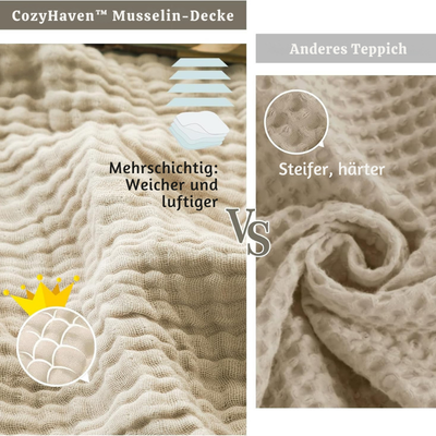 CozyHaven™ – Atmungsaktive Musselin-Decke