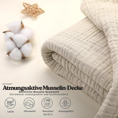 CozyHaven™ – Atmungsaktive Musselin-Decke