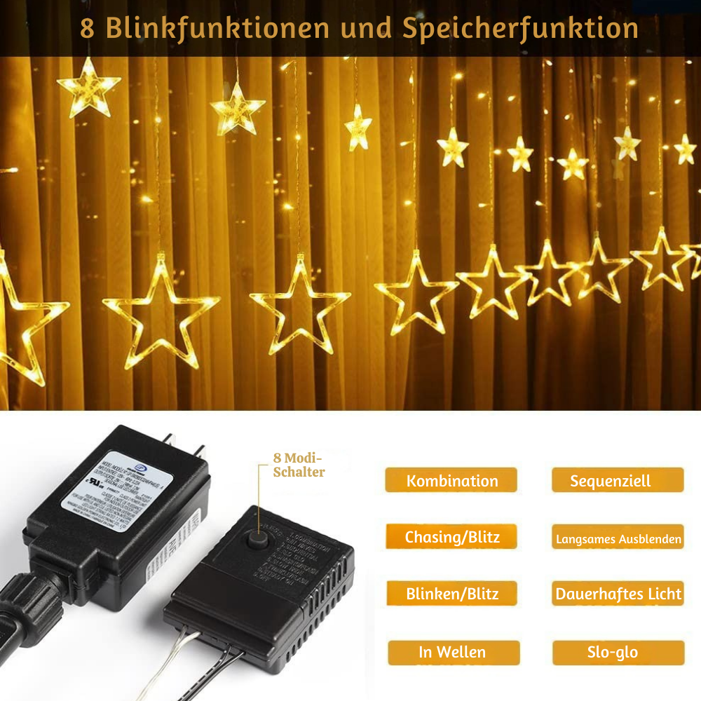 LumiStar™ – Funkelnde LED Sternenvorhang Lichterkette.