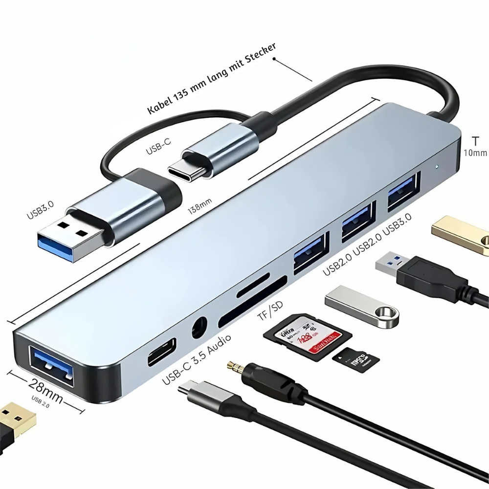 PortSync™ – Multiport USB-C 8-in-2 Adapter