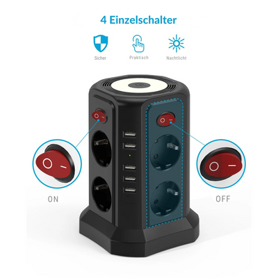 SafeVolt™ – Multifunktionaler Steckdosenturm