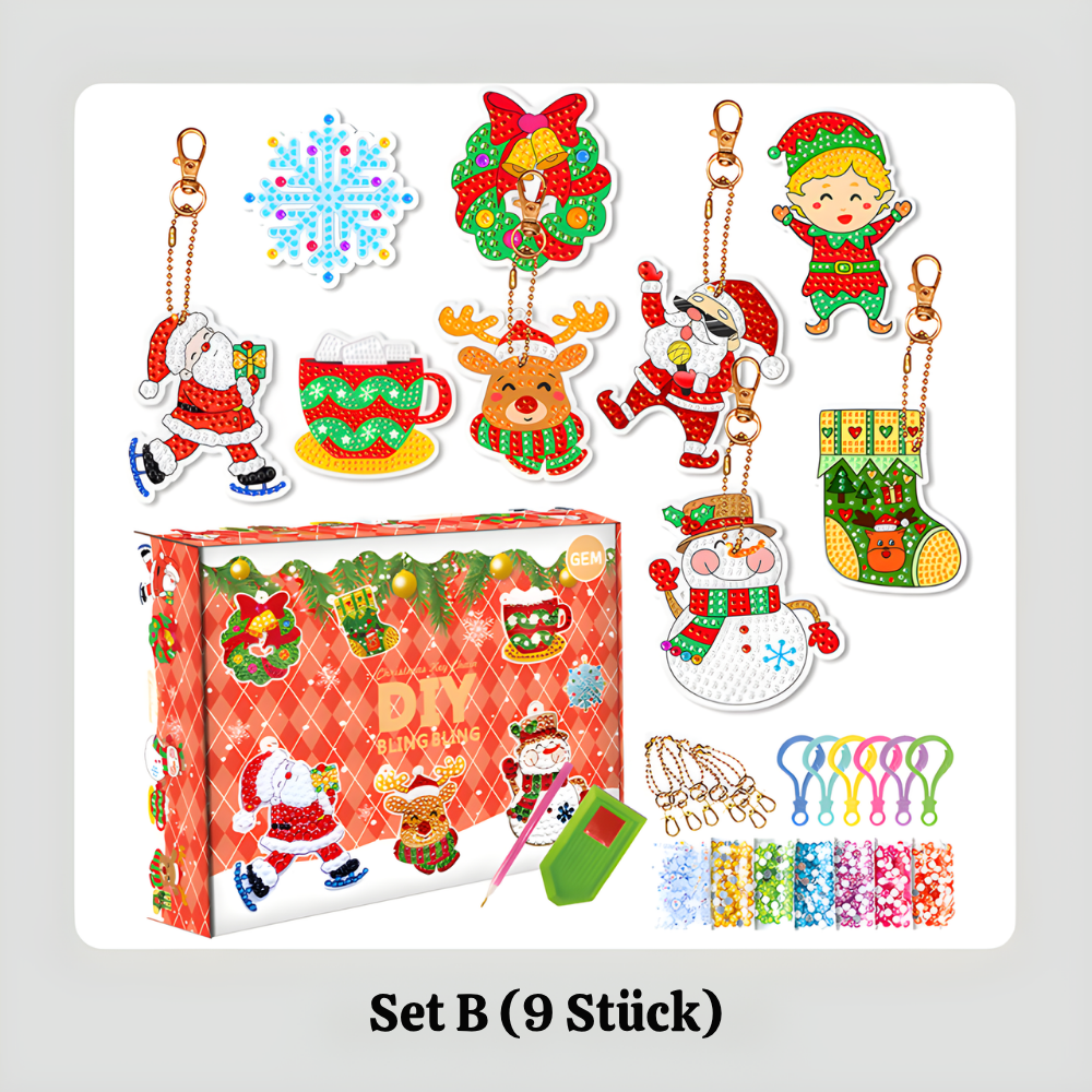 TwinkleCraft™ – Weihnachts DIY Diamant Malerei Schlüsselanhänger Set
