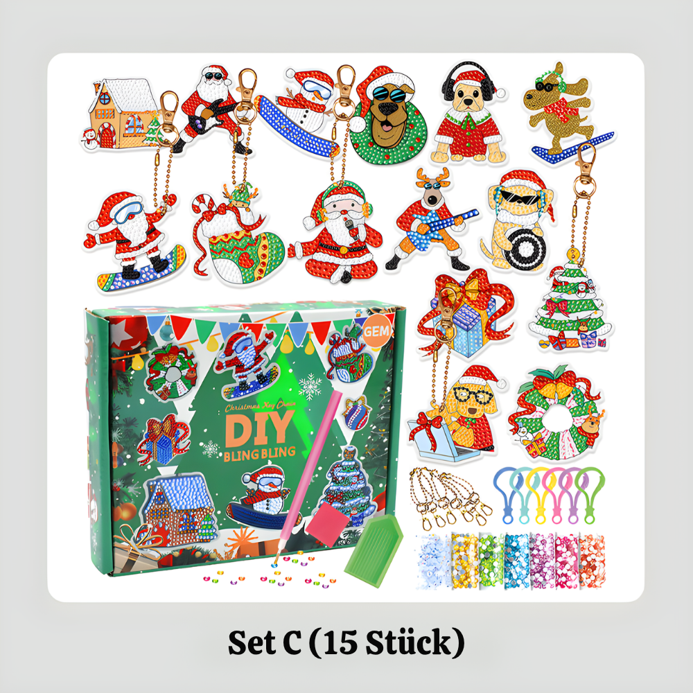 TwinkleCraft™ – Weihnachts DIY Diamant Malerei Schlüsselanhänger Set