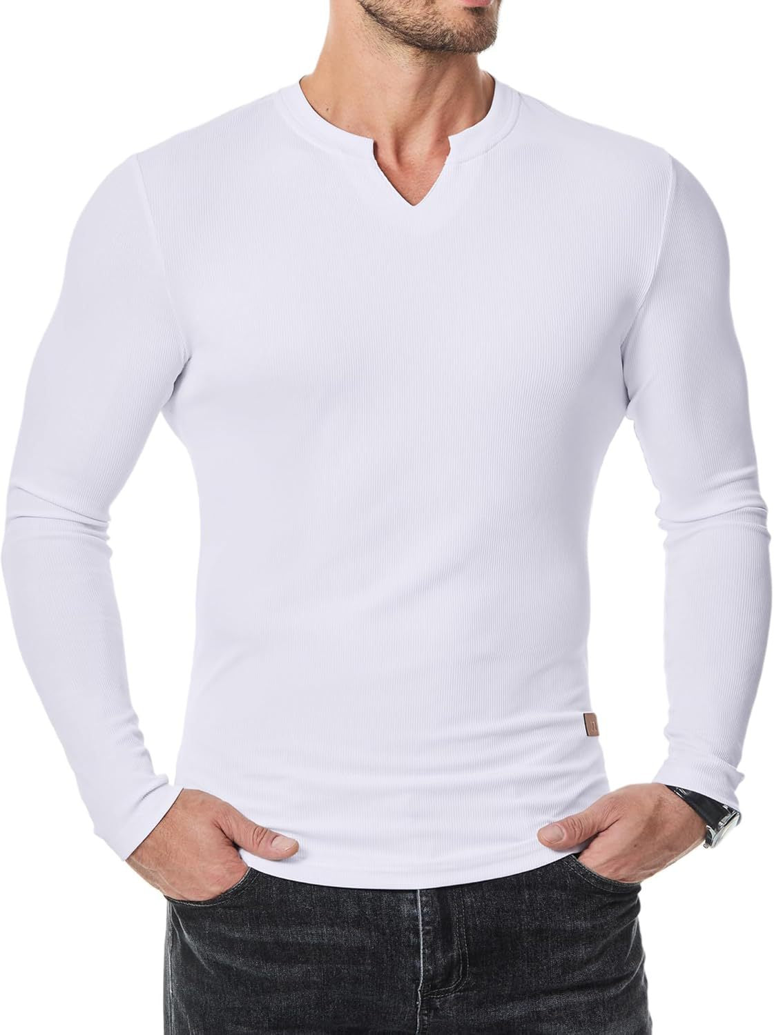 Johan™ – Herren Rippstrick Langarmshirt mit V-Ausschnitt